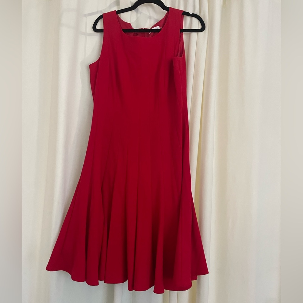 Women's Calvin Klein Sleeveless Cocktail Dress Work To Party Dress Flare RED